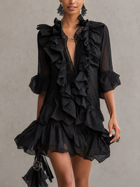Anaïs | Black Ruffled Chiffon Mini Dress