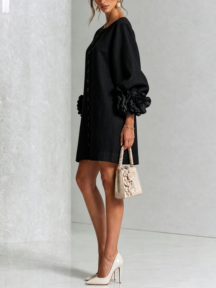 Rosamund | Floral-Cuff Button Mini Dress