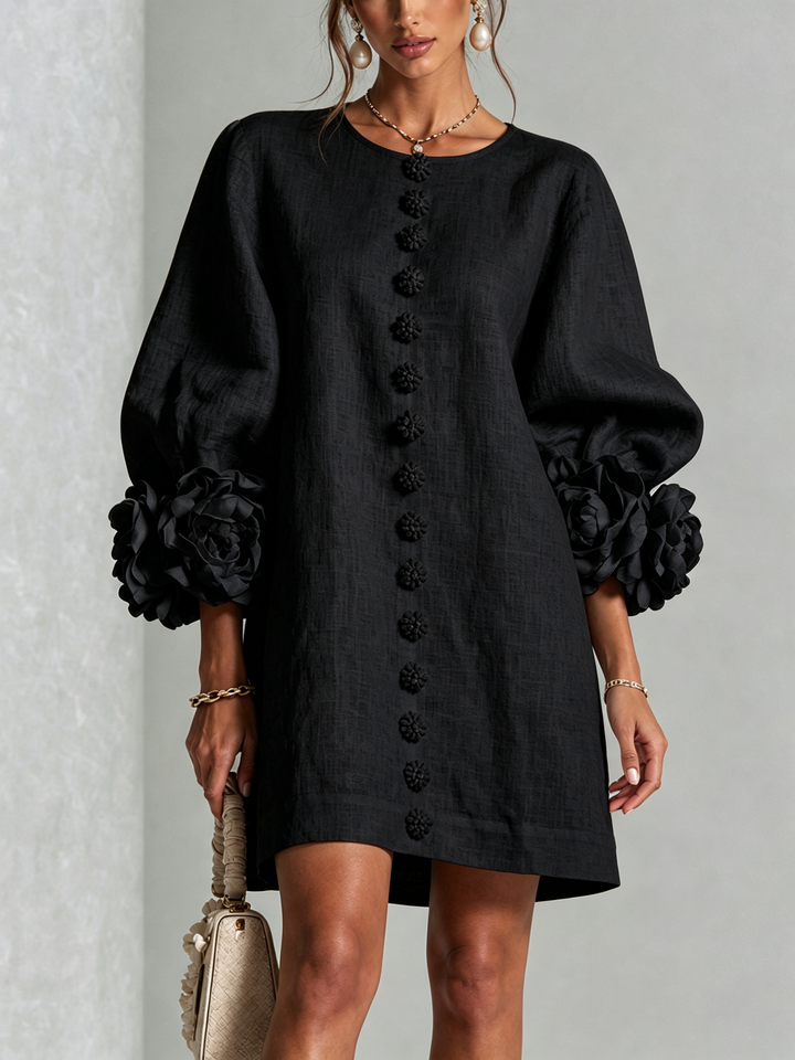 Rosamund | Floral-Cuff Button Mini Dress