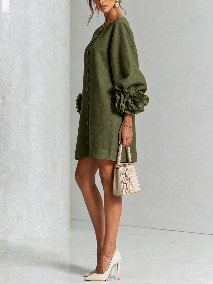 Francesca | Floral-Detail Button Mini Dress