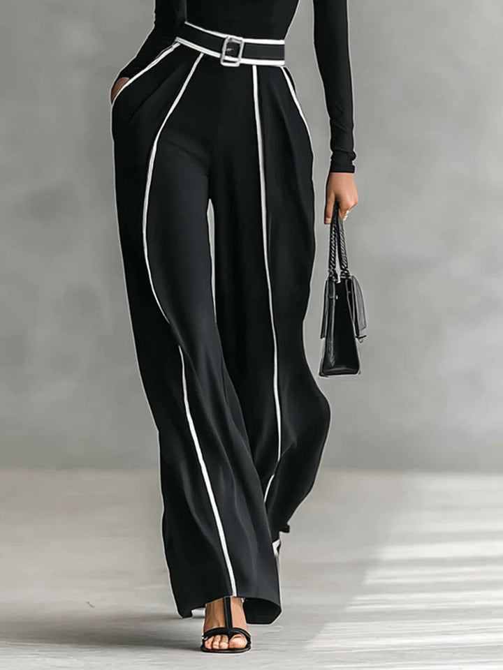 Emma | Elegant High-Neck Top and Wide-Leg Pants Set
