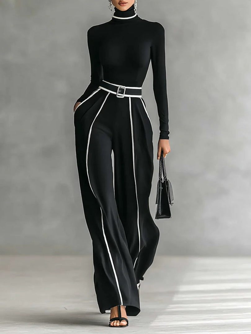 Emma | Elegant High-Neck Top and Wide-Leg Pants Set