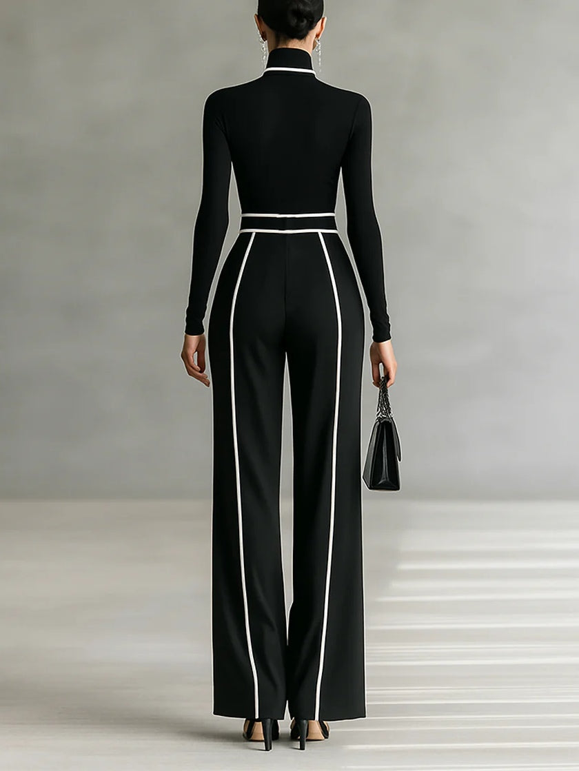Emma | Elegant High-Neck Top and Wide-Leg Pants Set