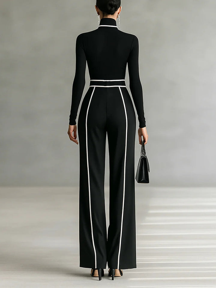 Emma | Elegant High-Neck Top and Wide-Leg Pants Set