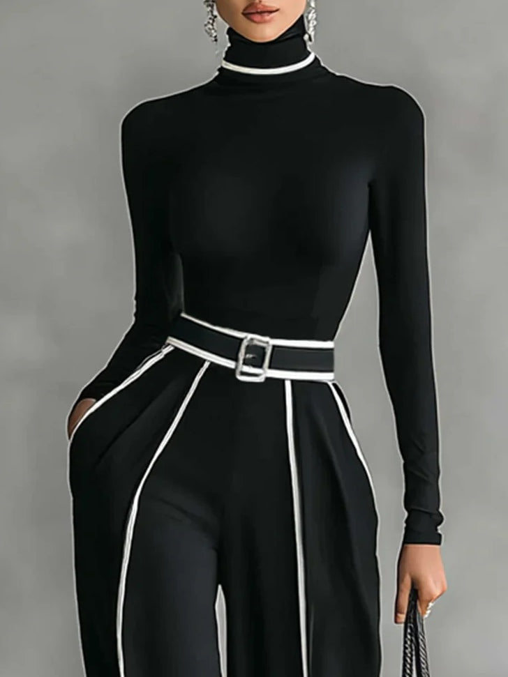 Emma | Elegant High-Neck Top and Wide-Leg Pants Set