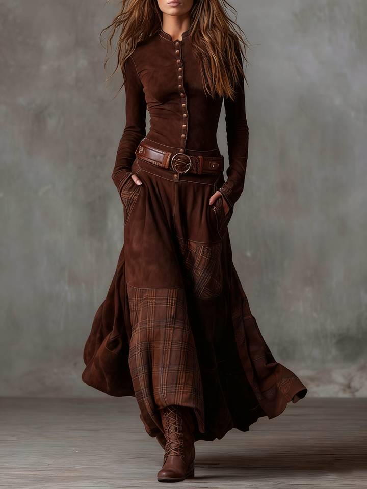 Élise | Maxi Suede Dress with Belt