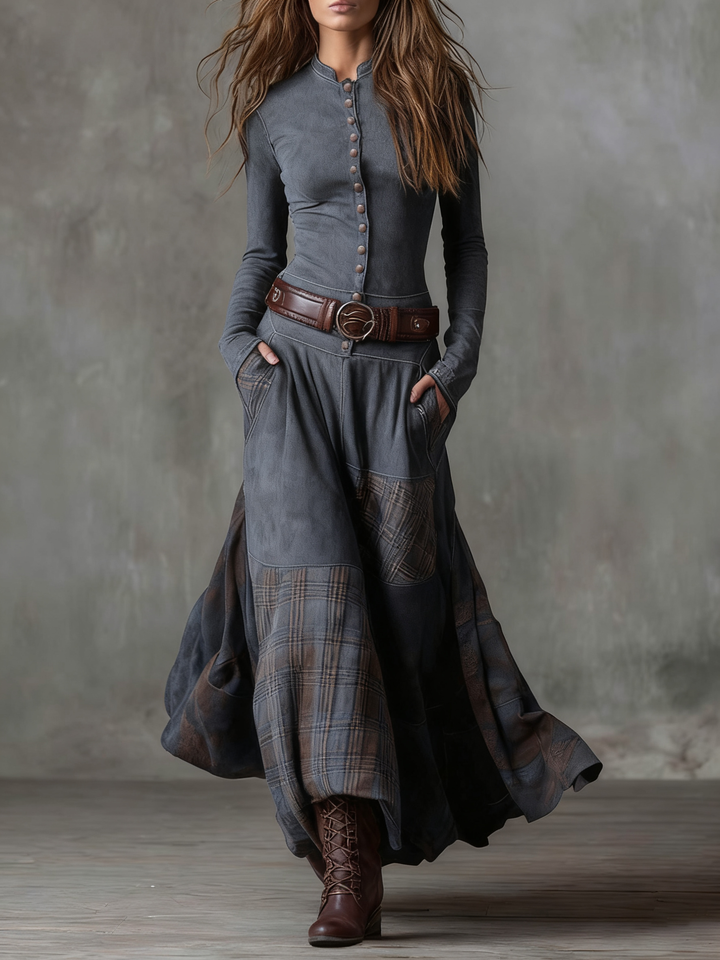 Élise | Maxi Suede Dress with Belt