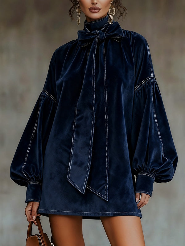 Tiphaine | Mini Velvet Dress with Bow