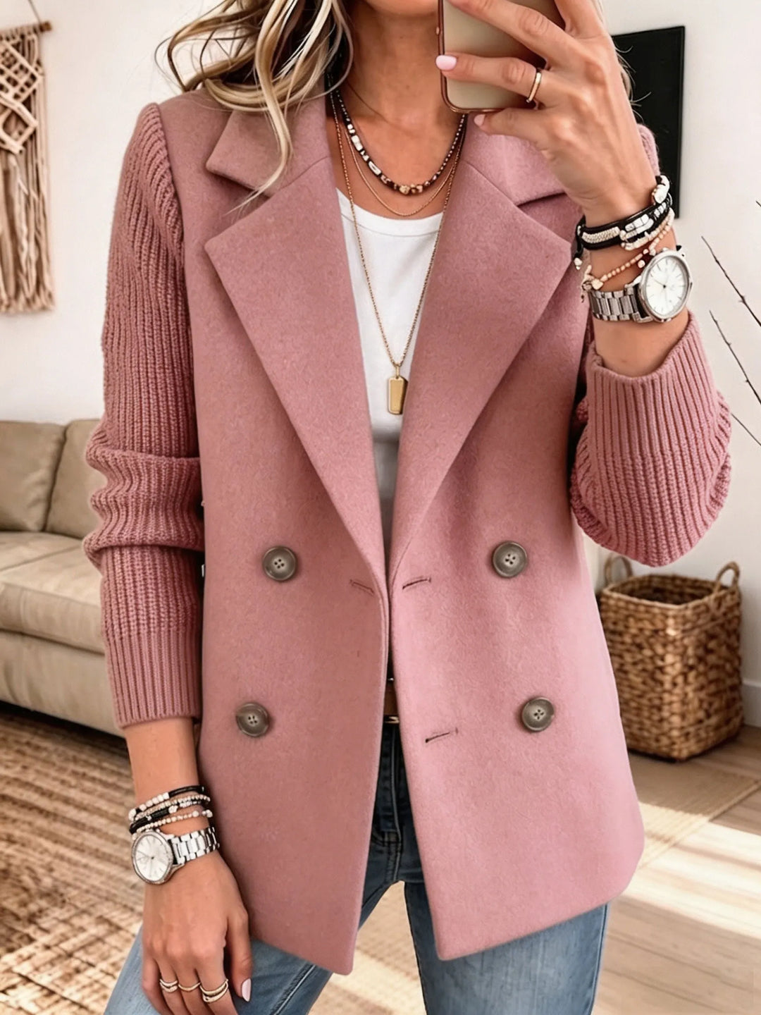 Carla | Elegant Blazer with Knitted Sleeves