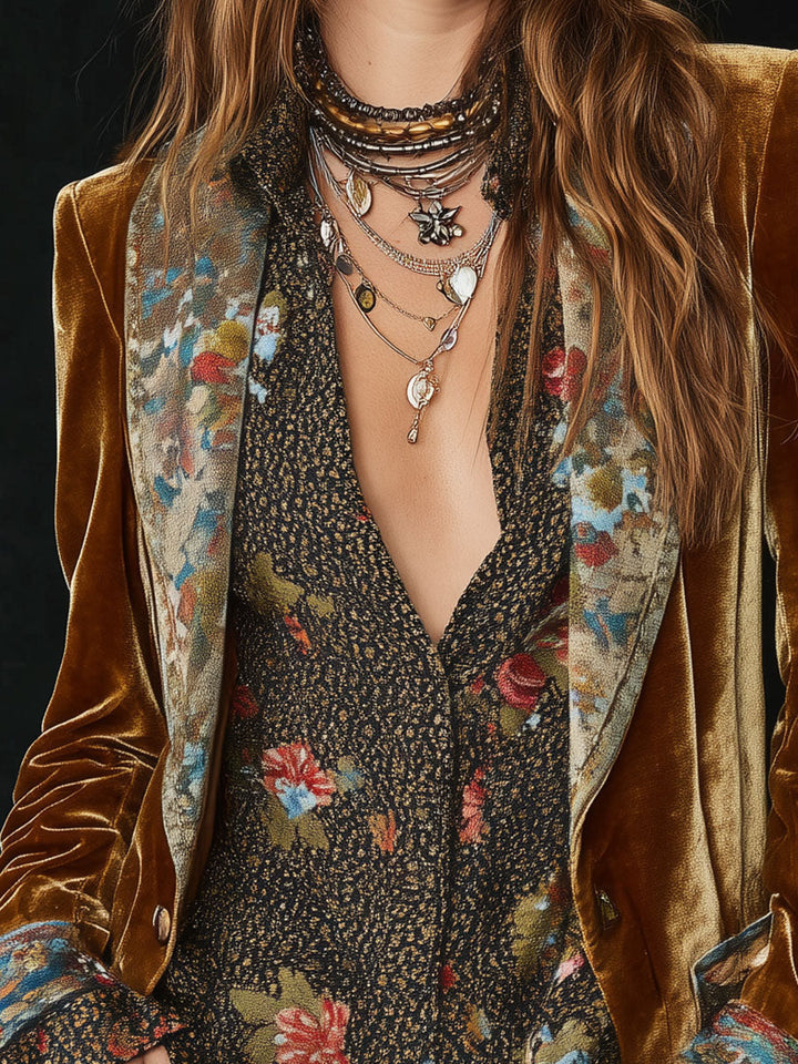 Marcelline | Vintage Floral Print Patchwork Blazer