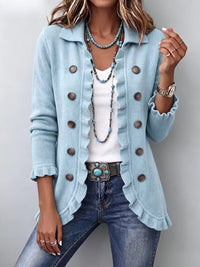 Cecilia | Ruffled Knitted Jacket in Dusty Blue