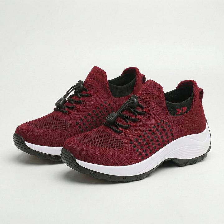 June – Orthopedic Knit Fabric Shoes in Black & Red