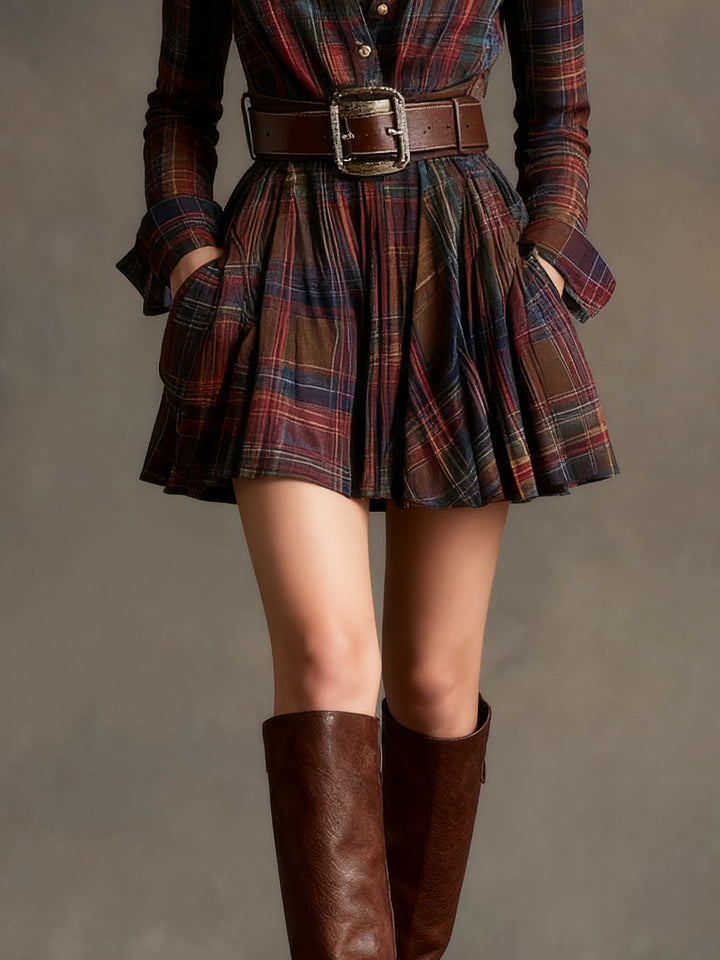Cinnamon | Mini Vintage Dress in Red and Brown Check (with belt)