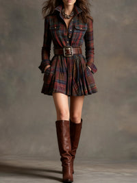 Cinnamon | Mini Vintage Dress in Red and Brown Check (with belt)