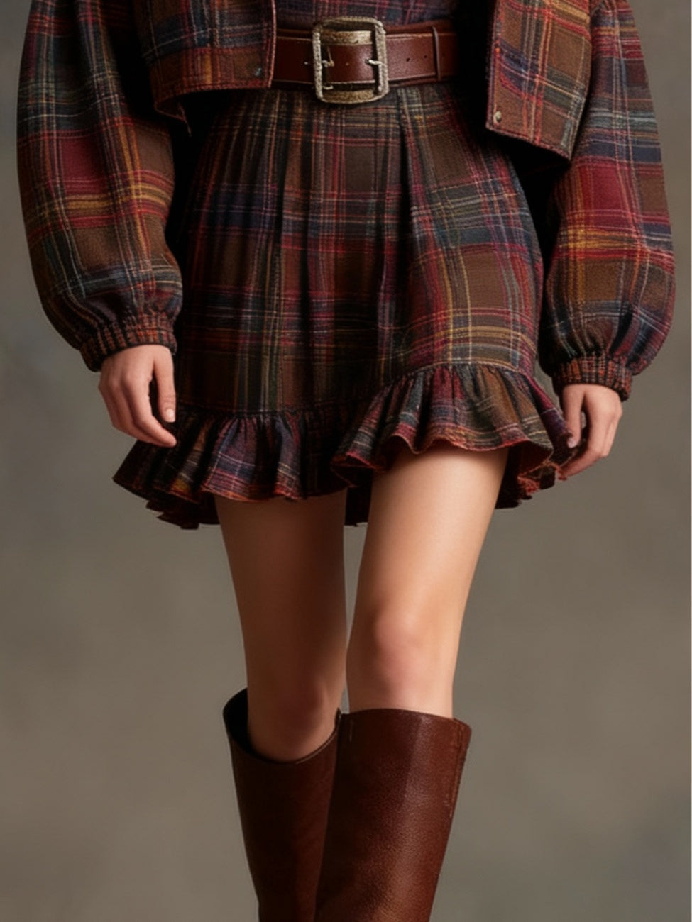 Marielle | Vintage Check and Stripe Mini Dress with Wide Jacket (with belt)