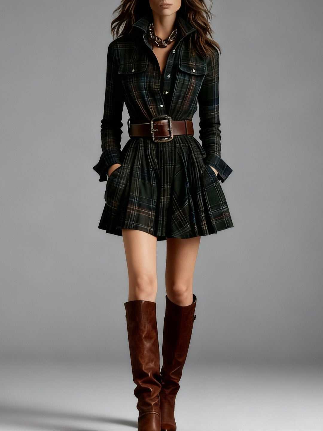 Cinnamon | Mini Vintage Dress in Red and Brown Check (with belt)