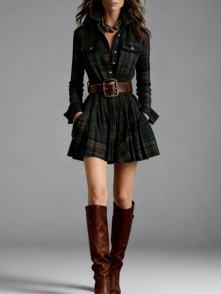 Cinnamon | Mini Vintage Dress in Red and Brown Check (with belt)