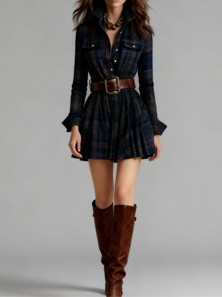 Cinnamon | Mini Vintage Dress in Red and Brown Check (with belt)