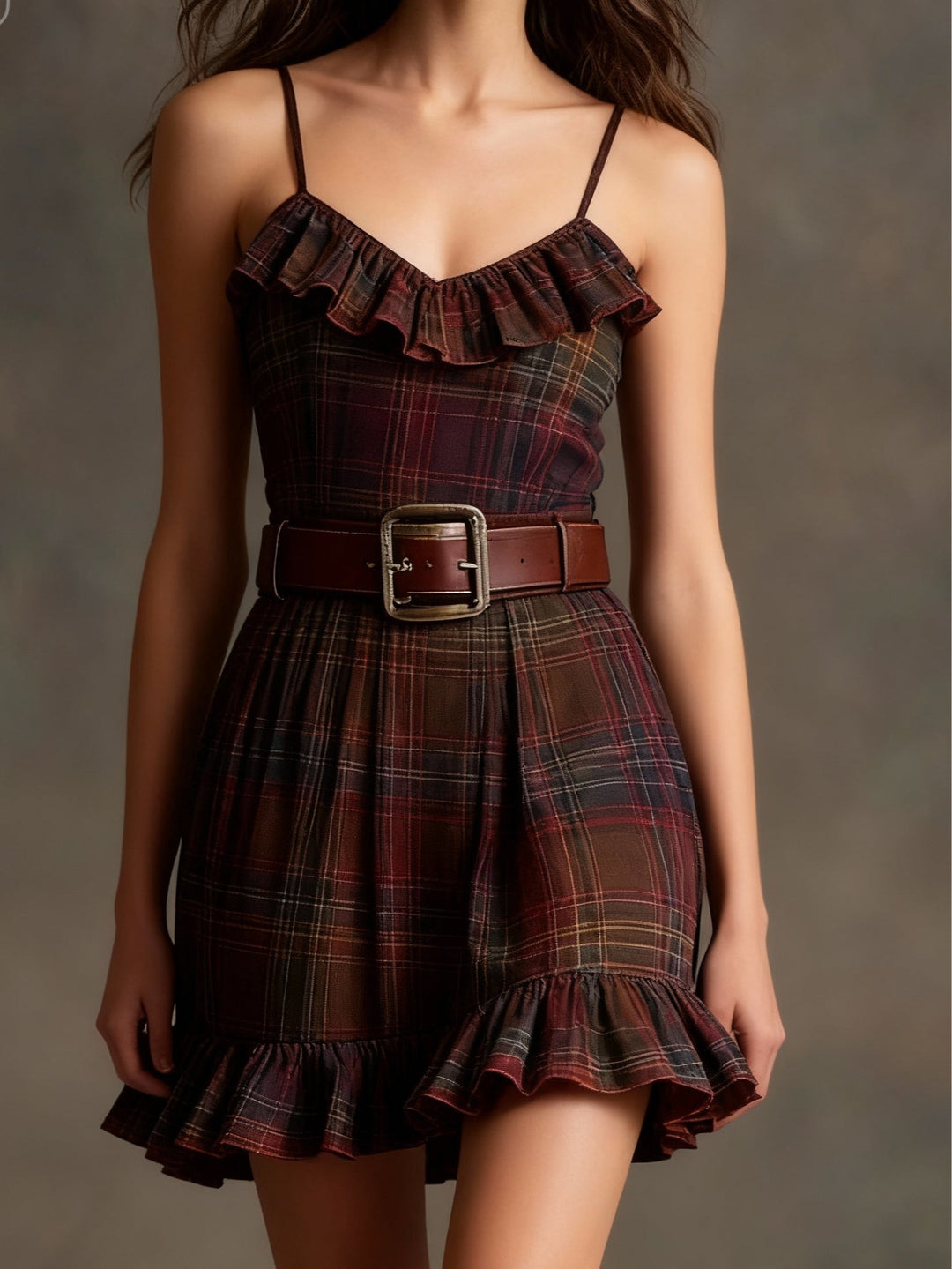 Marielle | Vintage Check and Stripe Mini Dress with Wide Jacket (with belt)