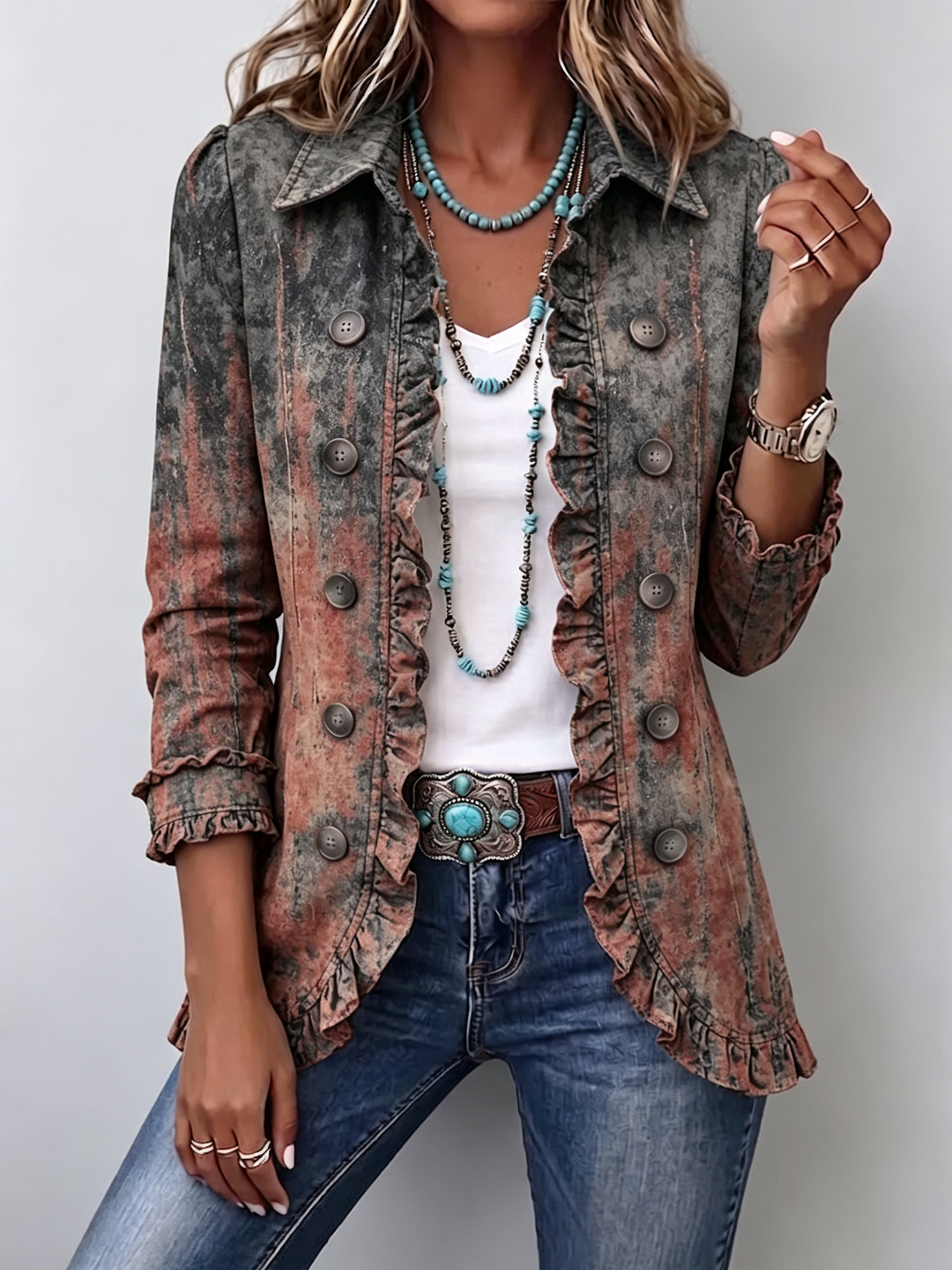 Benita | Ruffled Ombre Textured Jacket