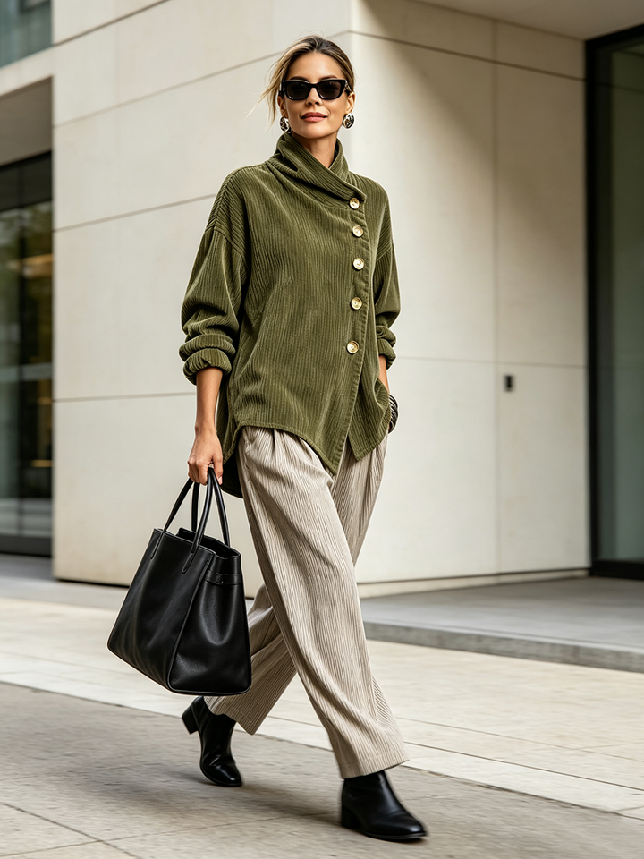 Sylvie – Oversized Jacket with Wraparound Collar and Buttons