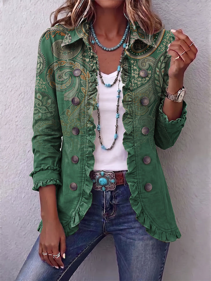 Jacinta | Ruffled Green Cashmere Jacket