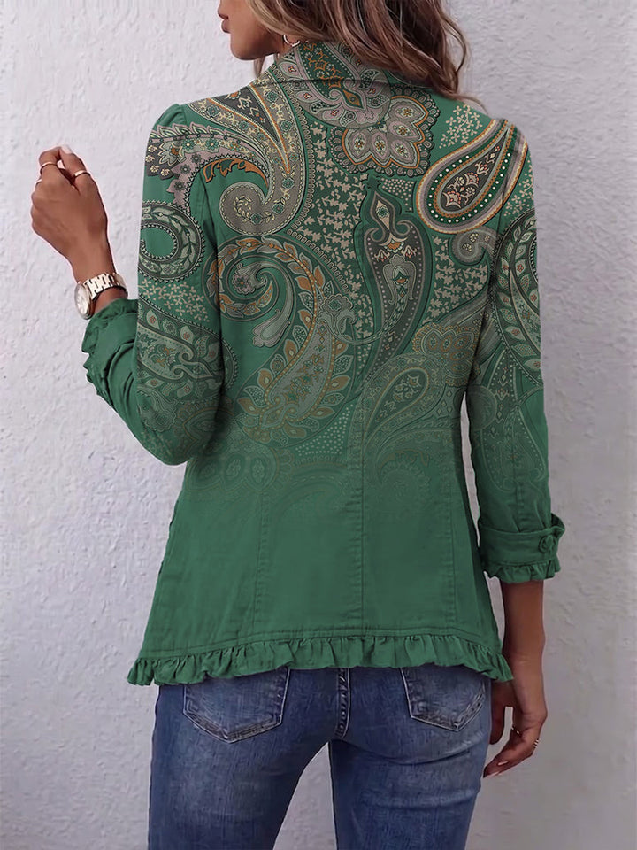 Jacinta | Ruffled Green Cashmere Jacket