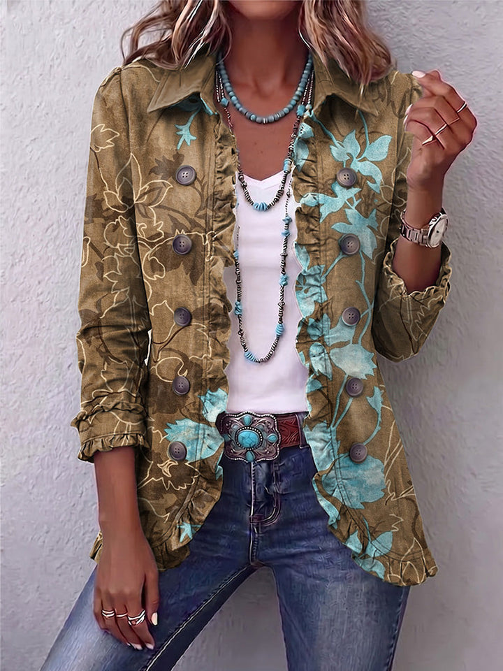 Floral Gradient Ruffled Jacket for Health and Wellness