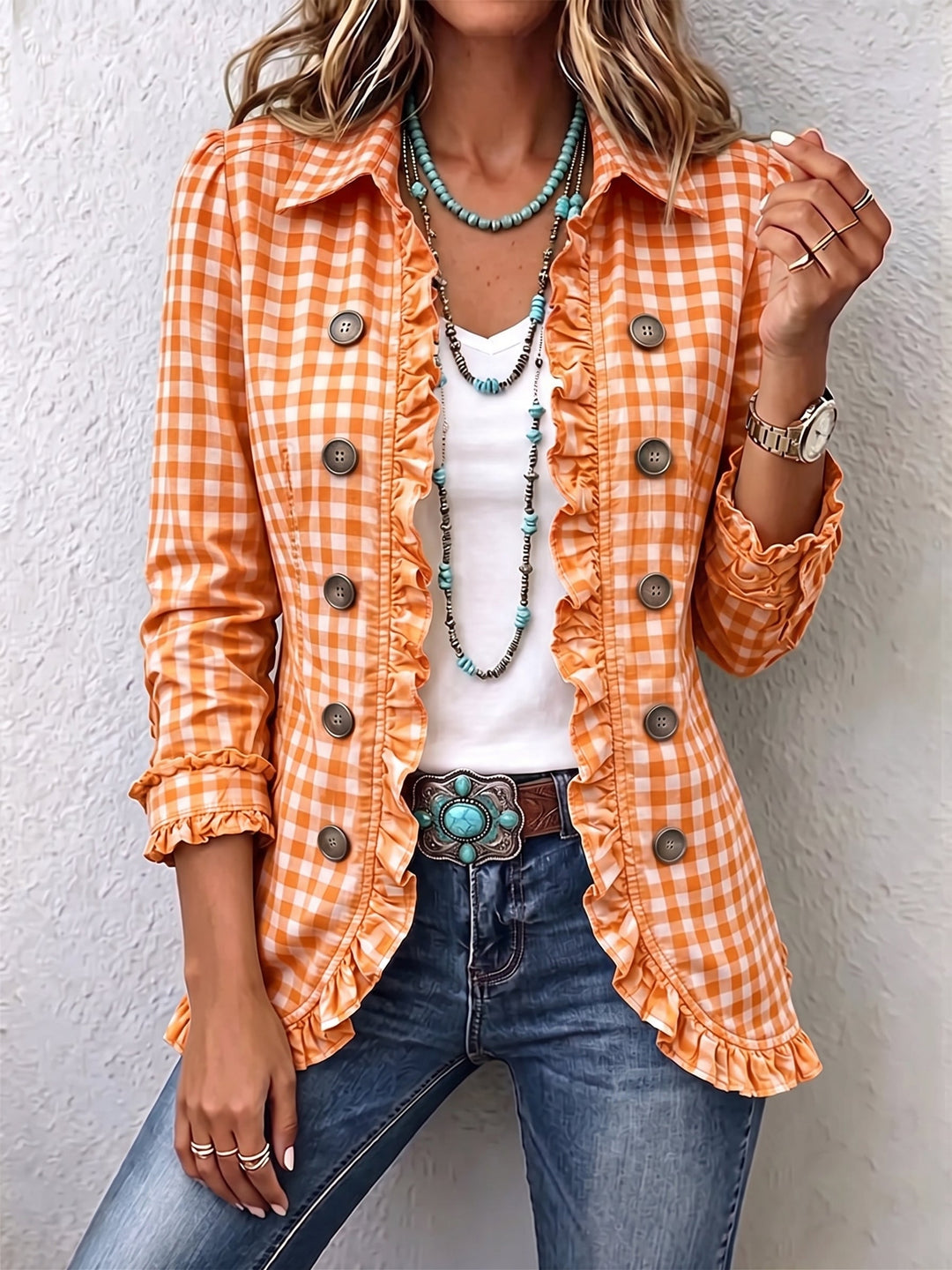 Purificación | Vichy Ruffled Check Jacket