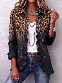 Sabina | Ruffled Black Leopard Print Blazer Jacket