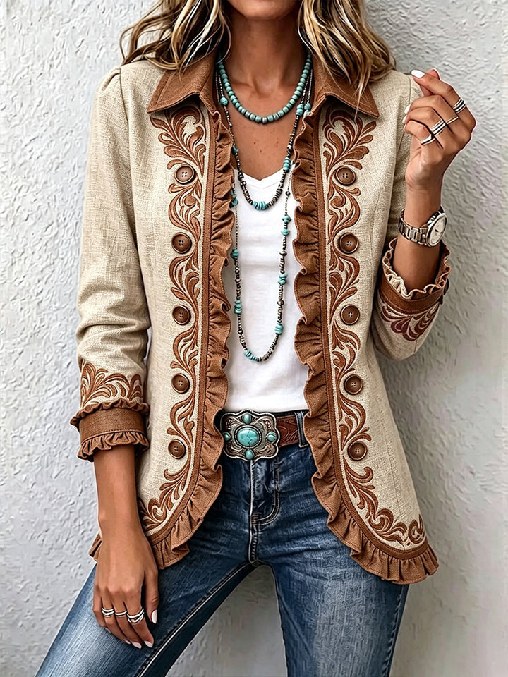 Almudena | Ruffled Floral Embroidery Jacket