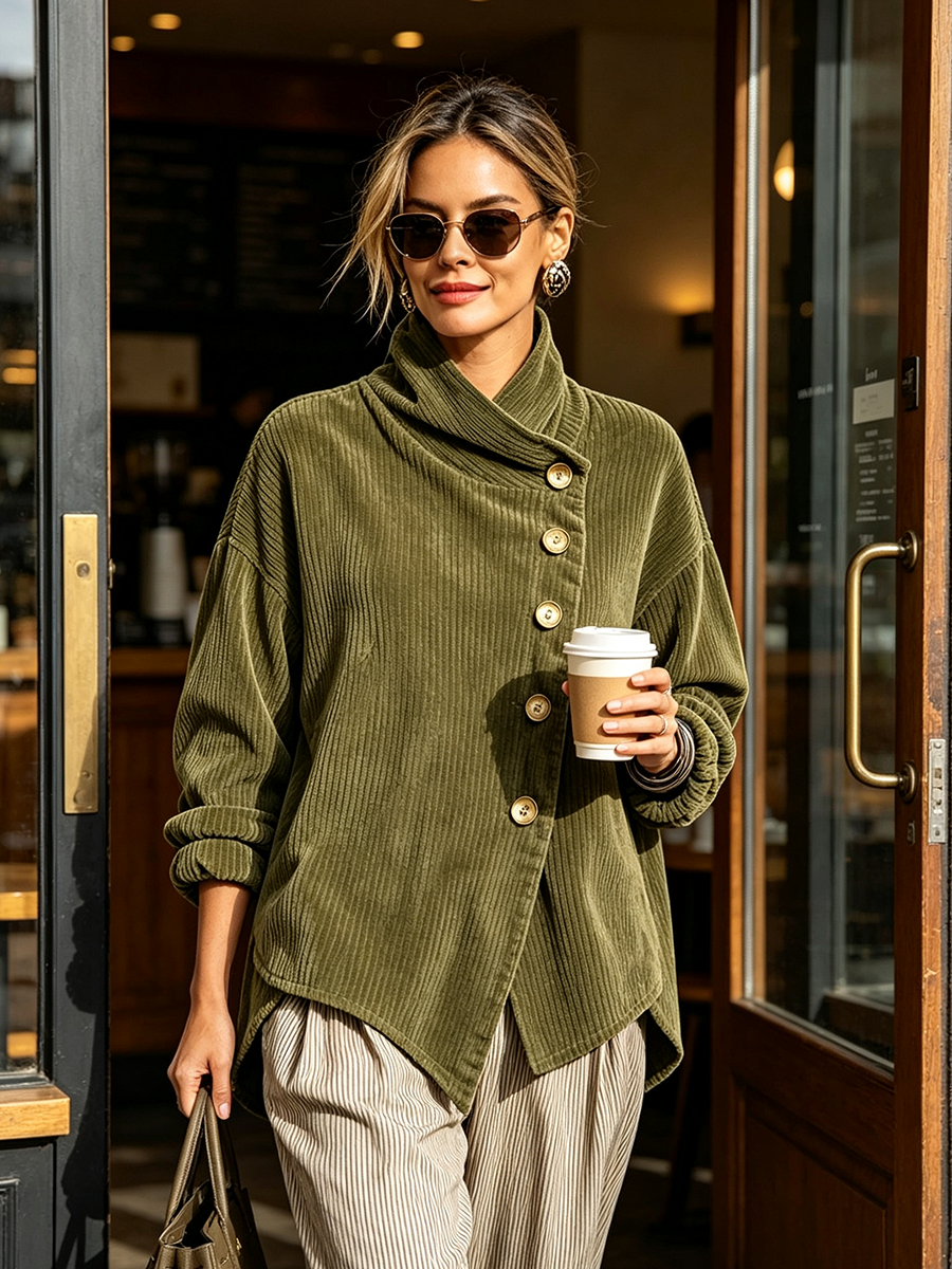 Sylvie – Oversized Jacket with Wraparound Collar and Buttons