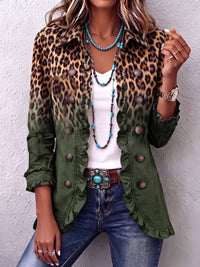 Ramona | Ruffled Green Leopard Print Blazer Jacket
