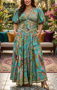 Amelia Quinn | Airy maxi dress with puff sleeves and V-neck